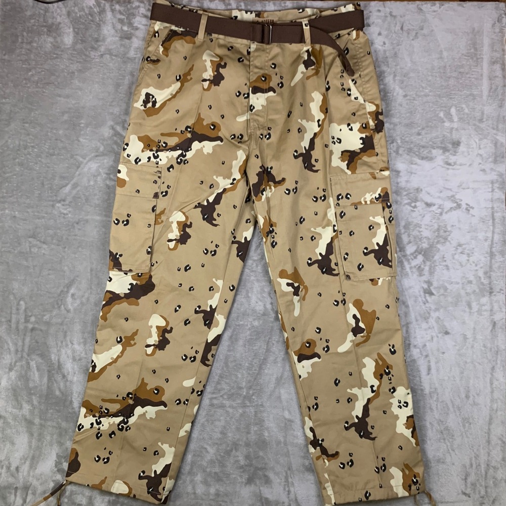 Access Mens Desert Camo Cargo Pants 40x32 Chocolate Chip Camouflage Belted Tan